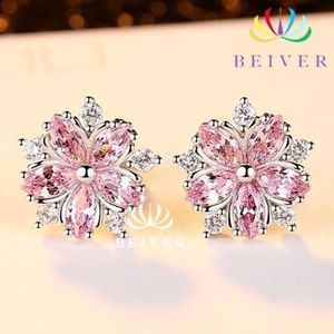 Pink and Clear AAA CZ Cherry Blossom Earring